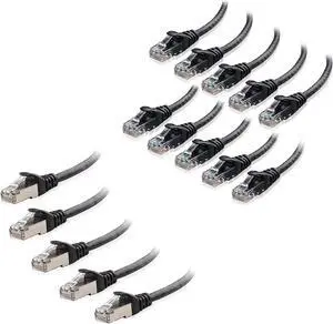 Cable Matters 10-Pack Snagless Short Cat6 Ethernet Cable (Cat6 Cable, Cat 6 Cable) in Black 5 ft & 5-Pack Snagless Short Cat6A (SSTP, SFTP) Shielded Ethernet Cable
