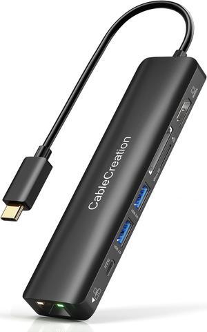 USB C Hub with Ethernet, CableCreation 7 in 1 4k@60Hz HDMI USB C Multiport Adapter with 100W PD, 2 USB 3.0 Ports, SD/TF Cards Reader Compatible for MacBook Pro/Air M1 M2, iPad Pro/Air, Dell XPS, HP