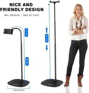 AICase for iPad Tablet Floor Stand Tall, Adjustable Height (35.8-67.7 inch) Flexible Gooseneck Holder Long Arm, Compatible with iPad Mini Air Pro 12.9, All Cell Phones iPhone & Tablets (4.6-12.9-inch)