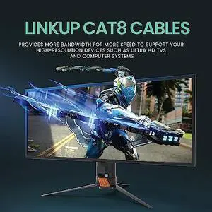 LINKUP - [40Gbps Certified] Cat8 Ethernet Patch Cable Double Shielded|2000MHz (2GHz) Cat8.1|Future Proof LAN Wires Compatible with Cat7A, Cat7, Cat6A, 25G, 10G, 1G Network [Blue] - 25ft (7.6M)