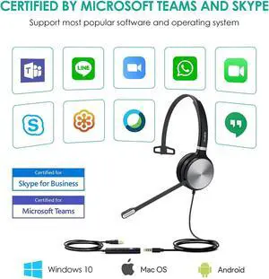 Yealink UH36 Professional Wired Headset - Telephone Headphones for Calls and Music, Noise Cancelling Headset with Mic for Computer PC Laptop(for Teams Optimized, Mono,3.5mm Jack/USB Connection)
