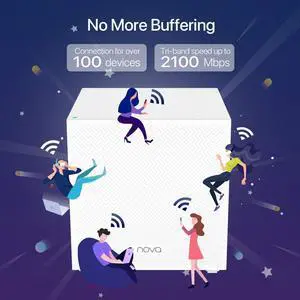 Tenda Nova Mesh WiFi System MW12 - Covers up to 6000 sq.ft - Tri-Band AC2100 Whole Home WiFi Mesh System - Gigabit Mesh Router for 100+ Devices - Dual-Band Mesh Network - 3 Gigabit Ports - 3-Pack