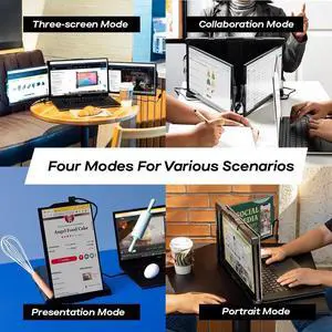 Trio Max 2024 Mobile Pixels 14.1'' Portable Monitor for Laptops, Full HD IPS Triple Monitor(Built-in Kickstand), USB A/Type-C Powered On-The-Go, Plug and Play Mac Windows Switch(Optional Magnets)