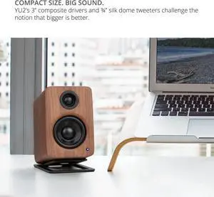 Kanto YU2WALNUT Powered Desktop Computer Speakers | 3" Drivers | 3/4" Tweeter | 50 W RMS | Built-in USB DAC & AUX Input | Sub Out | Pair | Walnut