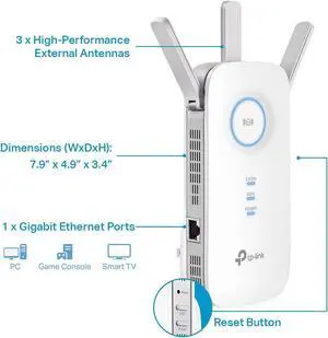 TP-Link AC1900 WiFi Extender (RE550), Covers Up to 2800 Sq.ft and 35 Devices, 1900Mbps Dual Band Wireless Repeater, Internet Booster, Gigabit Ethernet Port