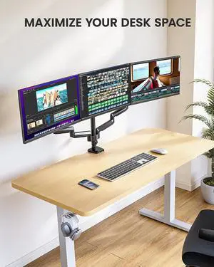 ErGear 3 Monitor Desk Mount for 13 to 27 inch Computer Screens, Gas Spring Triple Arm Monitor Mount with USB, Heavy Duty Triple Monitor Stand, Each Arm Holds Up to 17.6 lbs, VESA 75x75, 100x100