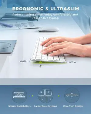Wireless Bluetooth Keyboard and Mouse Combo (USB + Dual BT), seenda Multi-Device Rechargeable Slim Keyboard and Mouse, Compatible for Win 7/8/10, MacBook Pro/Air, iPad, Tablet - White Silver