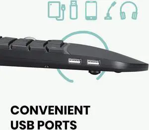Perixx PERIBOARD-330B, Wired Ergonomic Keyboard with Adjustable Wrist Rest, Illuminated Keys, and Membrane Low Profile Keys, 2 Extra USB Ports, US English Layout