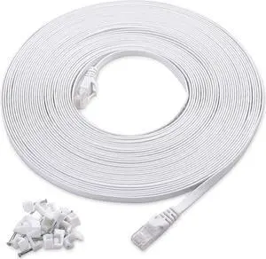 Cable Matters 75-Foot Snagless Long Cat6A (SSTP, SFTP) Shielded Ethernet Cable in Blue & 50-Foot Cat6 Flat Ethernet Cable in White