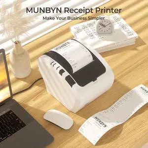 MUNBYN Receipt Printer, Thermal Receipt Printer Works with Windows Mac Chromebook Linux Cash Drawer and Black Cash Register Drawer, 16" Wide Cash Drawer with Removable Coin Tray