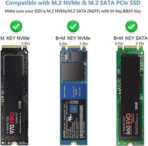 M.2 NVMe SATA SSD Enclosure Adapter Tool-Free, USB 3.2 Gen2 10Gbps External NVMe to USB PCI-E 6Gbps SATA M-Key / B+M Key, NVMe Reader Support UASP Trim for SSDs 2230/2242/2260/2280
