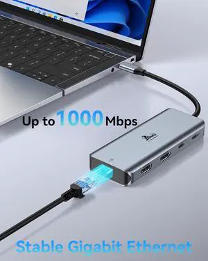 USB C Hub to Dual HDMI Docking Station with Ethernet Port, USB C Adapter Dual Monitor with 2 HDMI, 100W PD, 3 USB and SD/TF Card Reader for MacBook Pro Air, Dell XPS, HP and More Type-C Laptops