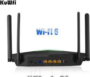 KuWFi WiFi 6 Gaming Router Smart Dual Band WiFi 802.11ax Wireless Internet Bitcoin Routers with 4 Gigabit Ports Support Beamforming OFDMA MU-MIMO for Home Office