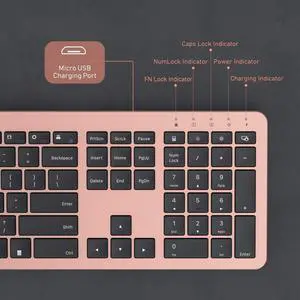 seenda Rechargeable Wireless Keyboard Mouse Combo Full Size Cordless Keyboard & Mouse Sets with Build-in Lithium Battery Ultra Thin Quiet Keyboard Mice (Rose Gold & Black)