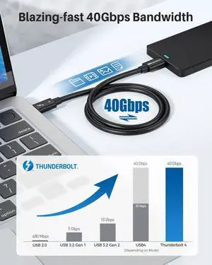 Cable Matters [Intel Certified] 40Gbps Thunderbolt 4 Cable 3.3ft with 8K Video and 240W Charging - 1m, Compatible with USB4, Thunderbolt 3 Cable and USB-C