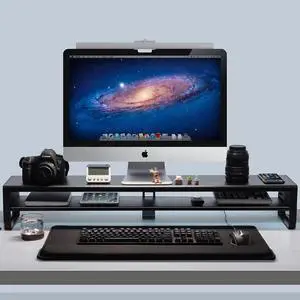 Vaydeer 2 Tiers Dual Monitor Stand Aluminum Monitor Riser with Wireless Charging and 4 USB 3.0 Hub Ports Metal Strong&Sturdy for PC Monitor Laptop Computer TV Printer Space Saving Desk Organizer