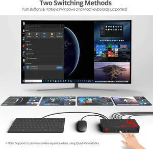 SIIG 1080p Quad View HDMI KVM Switch, Mouse Roaming & Seamless Switch to Control Four PCs in Quad View Mode, 4xUSB3.0 ports, Hotkey Control, Metal Housing, ESD protection, TAA compliant (CE-KV0A11-S1)