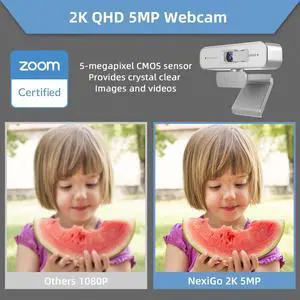 NexiGo Zoom Certified, N940P 2K Zoomable Webcam with Remote and Software Controls | Sony Starvis Sensor | 1080P@ 60FPS | 3X Zoom in | Dual Stereo Microphone, for Zoom/Skype/Teams/Webex (Silver)