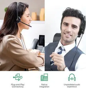 Yealink UH34 USB Wired Headset with Microphone - Headphones with Noise Cancelling,Professional Business Headphones VoIP Phone Computer Call Center Office,Ultra Light Mono