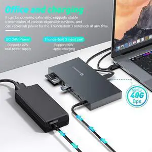 Rocketek Thunderbolt 3 Docking Station Dual 4K@60Hz Displayport/HDMI, 8K USB C Thunderbolt 3 Dock hub with Thunderbolt 3 Cable and USB C to HDMI Cable ( DP, USB, Ethernet, UHS-II SD/CFast 2.0)