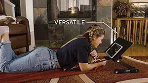WorkEZ Best Adjustable Laptop Cooling Stand & Lap Desk for Bed Couch w/Mouse Pad. Ergonomic Height Angle tilt Aluminum Desktop Tray Portable MacBook Computer Riser Table Cooler Folding Holder Pink