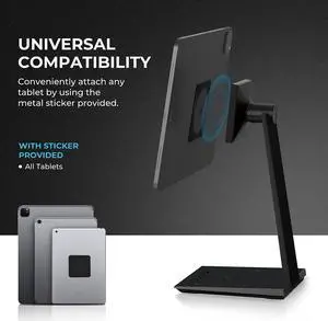 pitaka iPad Magnetic Stand Adjustable iPad Stand for Desk [MagEZ Stand] iPad Holder Stand with 15W Smartphone Wireless Charging Base, Compatible with All Tablets & MagEZ Case 2 for iPad Pro/Air