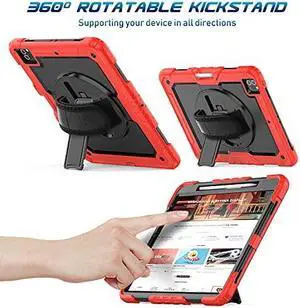 Timecity Protective Case for iPad Pro 12.9 inch 6th/ 5th/ 4th/ 3rd Generation, with Strong Protection, Screen Protector, Hand/Shoulder Strap, Rotating Stand, Pencil Holder - Red