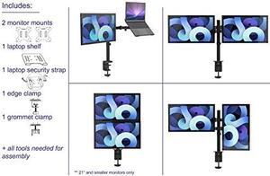 Stand Up Desk Store Convertible Clamp-On Laptop and Monitor Stand/Dual Monitor Mount (Black, 13" to 32" Monitor, up to a 17" Laptop)