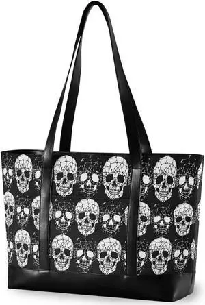 ALAZA Gothic Skull Laptop Tote Bag,Fits 15.6 Inch Laptop,Womens Lightweight Canvas Leather Tote Bag Shoulder Bag