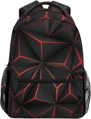 ALAZA 3D Geometric Black Polygon Red Futuristic Large Backpack Personalized Laptop iPad Tablet Travel School Bag with Multiple Pockets