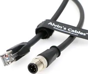 Alvin's Cables M12 4 Position D Coded to RJ45 Ethernet Cable M12 4 Pin Male to RJ45 Male Network CAT5e Shielded Cord Industrial Ethernet Cable 3M