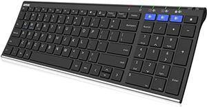 Arteck HB193 Universal Bluetooth Keyboard MultiDevice Stainless Steel Full Size Wireless Keyboard for Windows iOS Android Computer Desktop Laptop Surface Tablet Smartphone Rechargeable Battery