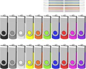 AreTop 16GB 20 Pack USB 2.0 Swivel Thumb Drive Bulk Pendrive USB Memory Stick (20PCS 16GB, 20 Pack Lanyards)