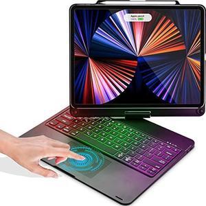 iPad Pro 12.9 inch 6th Generation 2022 Case with Keyboard and Touchpad, Compatible with iPad Pro 12.9-inch 5th Gen 2021/4th Gen 2020/3rd Gen 2018, Rainbow Backlits & Apple Pencil Charging - Black