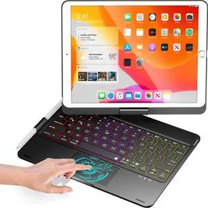 BABG iPad 9th Generation Case with Keyboard, 360deg Rotatable Backlit Keyboard with Pencil Holder for 10.2 inch iPad 9th Gen 2021/ 8th Gen 2020/ 7th Gen 2019 and iPad Air 3 / Pro 10.5" -Black