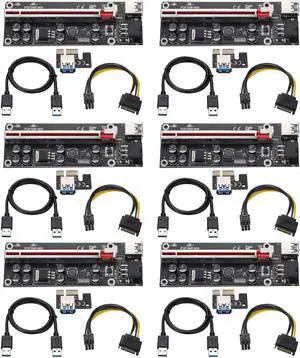 BEYIMEI PCI-E 1X to 16X Riser Card, with 0.6 m USB 3.0 Extension Cable & 6PIN SATA Power Cable - GPU Extender Riser Card - for Bitcoin Ethereum Mining ETH (VER009S,6 Pack)