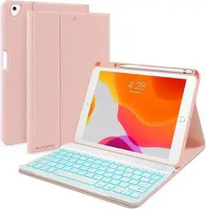 Keyboard and Case for iPad 7th/8th/9th Generation 10.2-inch 2018/2020/2021, iPad Air 3 2019, 2017 iPad Pro 10.5-inch Case with Pencil Holder, Detachable Wireless BT Keyboard, Tablet Smart Cover(Pink)