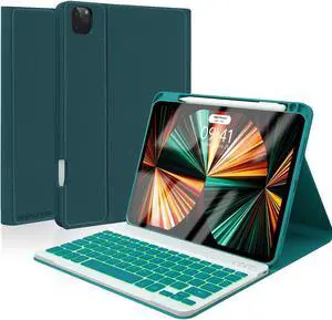iPad Keyboard Case for 11" 2022/2021/2020/2018, 10.9 Inch Keyboard Case for Air 5/4th Generation 2022/2020, 11 Pro 4th/3rd/2nd/1st Gen Cover with Pencil Holder, Backlit Detachable Keyboard(Dark Green)