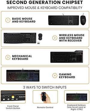 2-Port Dual Monitor KVM - HDMI + DisplayPort - 4K 60HZ - QHD 144HZ - Audio Output & USB Sharing - Multimedia & Gaming Keyboard Supported - HDK0402A1U