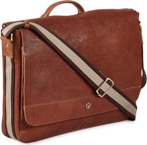 Real Leather Laptop Bag Men Women Distressed Vintage Messenger Satchel Shoulder Bag (Cognac)