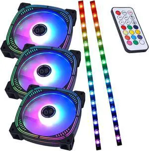 DS Rainbow PC Lighting, 120MM Addressable LED Computer Cooling Fans with Controller for PC Cases, CPU Coolers, Radiators System (3Pack RGB Fans and 2Pack RGB LED Strip kit, G Series)