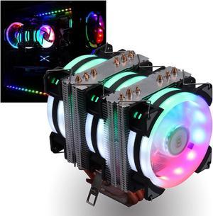 DS 6-Heat Pipes 90MM PC Fans CPU Cooler, Fin Air Cooler Case PWM Fans Radiator for Intl LGA 1366 1155 1156 2011 1200 and AM4 (3Pack RGB Fans, C Series)