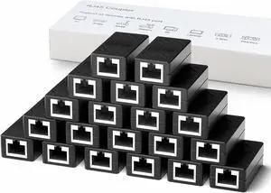 RJ45 Coupler, Play and Plag Ethernet Cable Extender Adapter in-line Coupler for Cat7/Cat6/Cat5e/Cat5 Female to Female Ethernet Coupler Connector (20, Black)