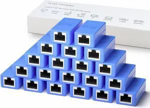 RJ45 Coupler, Play and Plag Ethernet Cable Extender Adapter in-line Coupler for Cat7/Cat6/Cat5e/Cat5 Female to Female Ethernet Coupler Connector (20, Blue)