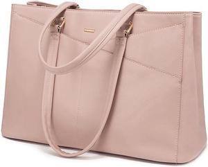 LOVEVOOK Laptop Tote Bag for Women 15.6 Inch Waterproof Leather Computer Bags Women Business Office Work Bag Briefcase Pink