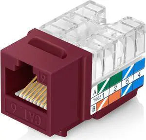 Everest 90deg Angled RJ45 Cat6 Keystone Jacks 50-Pack in Red - Slim Profile Female RJ45 Connectors - Cat 6 Keystone Jack - Compatible with 90deg Angled Speed Termination Tool - easyJACK (B094WB91H3)