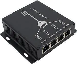 POE Extender RJ45 4-Port 10/100M IEEE802.3at (Power-in) to IEEE802.3af (Power-Out) for Ethernet/PoE Power AP, IP Camera, IP Telephone and Other Network equipments