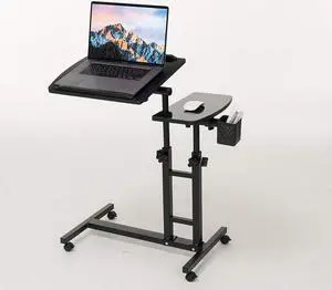 Farios Adjustable Laptop Desk with Wheels, Laptop cart, Over Bed, Bed Side Table, Tiltable Table and Laptop Stand-Black