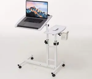 Farios Adjustable Laptop Desk with Wheels, Overbed Bedside Desk, Wheels Height Adjustable Desk Cart,Standing Laptop Desk,Moveable Laptop Stand,Tilting Over Bed Table,Rolling Laptop Stand-White.
