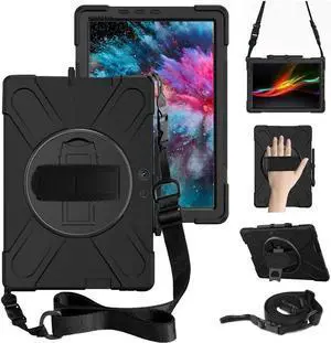 Surface Pro X Case - 360 Degree Rotating Stand Hand Strap Shoulder Strap Pen Holder Heavy Duty Full Body Shockproof Impact Resistant Rugged Drop Protective Case for Surface Pro X 13" 2021/2020/2019